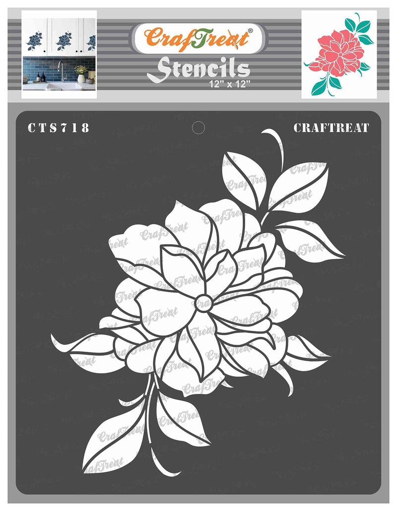 CrafTreat Peony Stencils for Painting on Wood - Peony Blossom - Size: 12X12 Inches - Floral Stencils for Painting on Wood Reusable - Flower Stencils for Painting on Canvas - Peony Stencil - Image 1