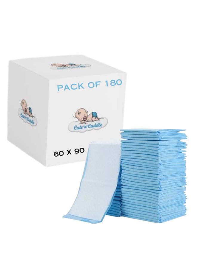 Cute 'n' Cuddle Pack Of 180 Disposable  Soft Ultra Absorbent Waterproof Diaper Mess-Free Changing Mat Liners Baby Changing Mat Cover Bed Pads, Blue, 60 CM X 90 CM - Image 1