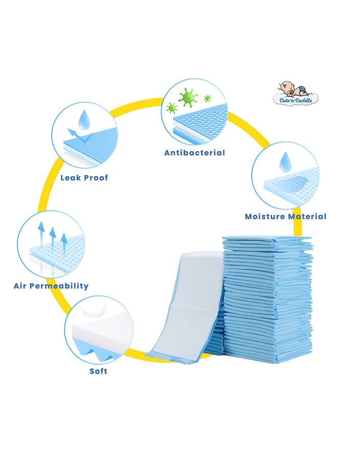 Cute 'n' Cuddle Pack Of 180 Disposable  Soft Ultra Absorbent Waterproof Diaper Mess-Free Changing Mat Liners Baby Changing Mat Cover Bed Pads, Blue, 60 CM X 90 CM - Image 2