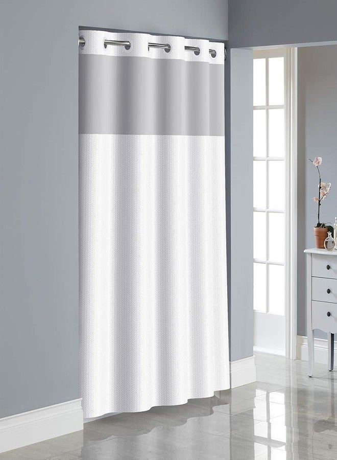 Hookless Fabric 3-in-1 Shower Curtain Set with PEVA It’s A Snap! Snap-in Liner and Window, 71x74 in., Bright White, 6-Pack - Image 2