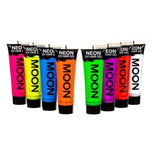 Moon Glow Blacklight Neon UV Hair Gel 067oz Set of 8 tubes Temporary wash out hair color Spike and Glow
