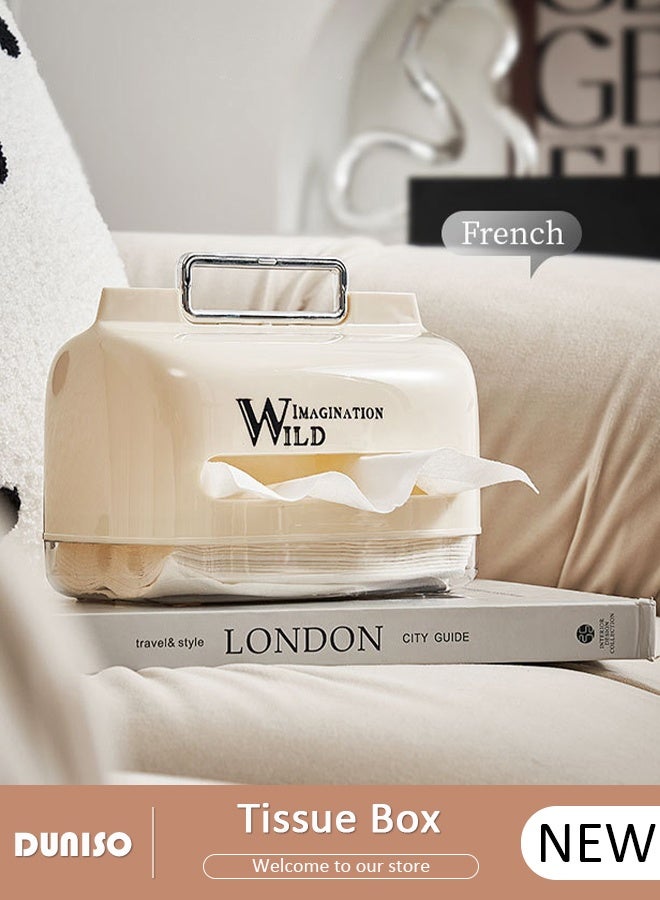 DUNISO Portable Tissue Box Holder with Cover and Handle Large Capacity Storage Modern Kleenex Tissue Holder Decorative Cube Tissue Holder Portable Napkin Tissue Box Napkin Organizer for Home Office Restaurant - Image 1