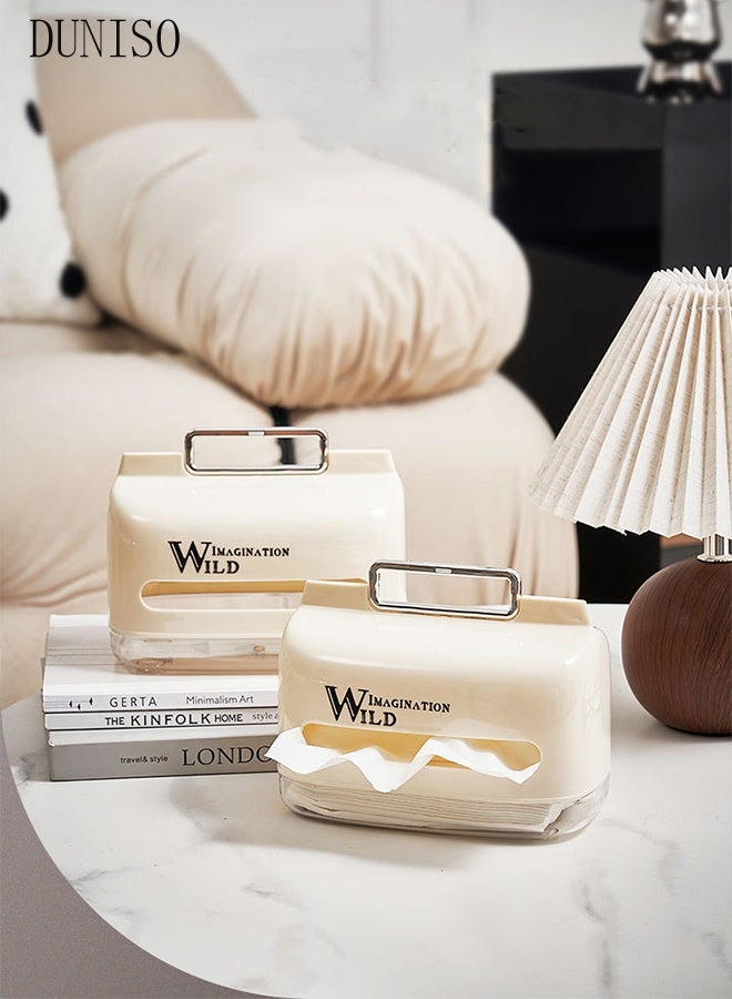 DUNISO Portable Tissue Box Holder with Cover and Handle Large Capacity Storage Modern Kleenex Tissue Holder Decorative Cube Tissue Holder Portable Napkin Tissue Box Napkin Organizer for Home Office Restaurant - Image 4