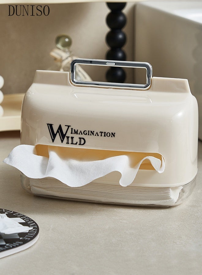 DUNISO Portable Tissue Box Holder with Cover and Handle Large Capacity Storage Modern Kleenex Tissue Holder Decorative Cube Tissue Holder Portable Napkin Tissue Box Napkin Organizer for Home Office Restaurant - Image 3