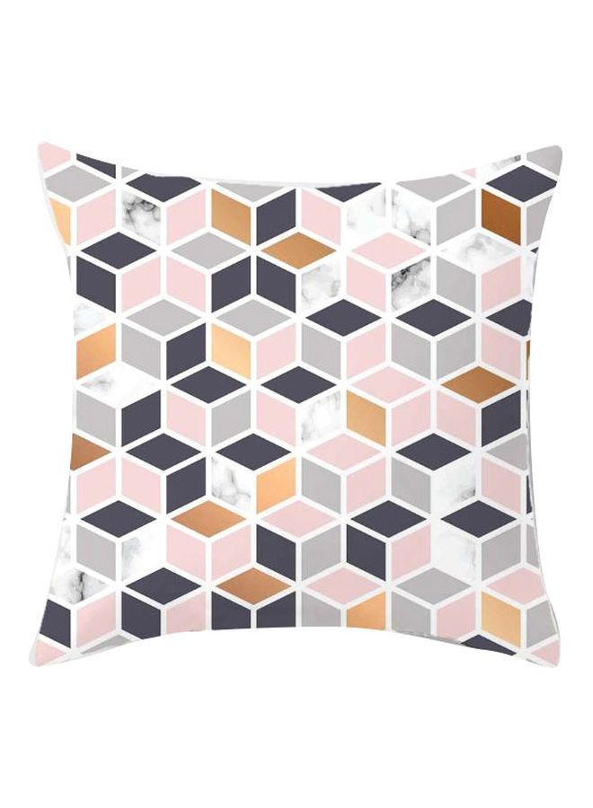NIBEMINENT Geometric Shape Printed Cushion Cover White/Gold/Pink 45x45cm