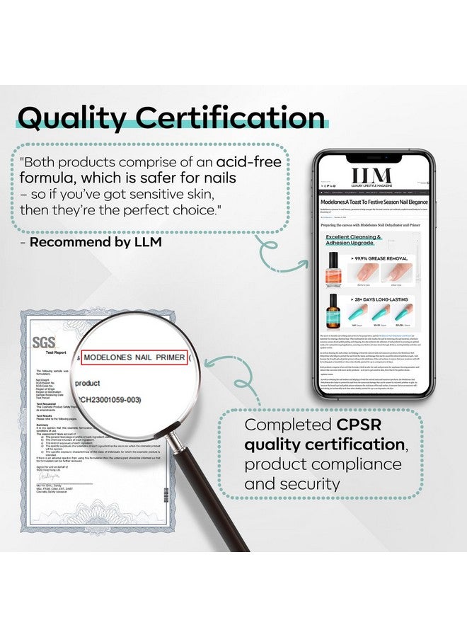 modelones Nail Primer, 15 ml Acid Free No Lift Nail Prep Dehydrator Bond Primer, Hema-Free Nail Bonder for Gel Nail Polish Nail Supplies Set - Image 4
