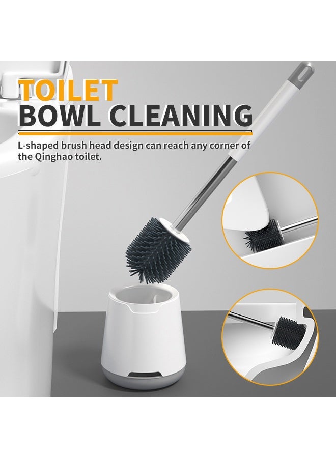 مجموعة فرشاة المرحاض المثبتة على الحائط مع حامل، وقاعدة تهوية مضادة للتنقيط ورأس شعيرات قابل للإزالة، ومقبض طويل للتنظيف العميق - Image 5