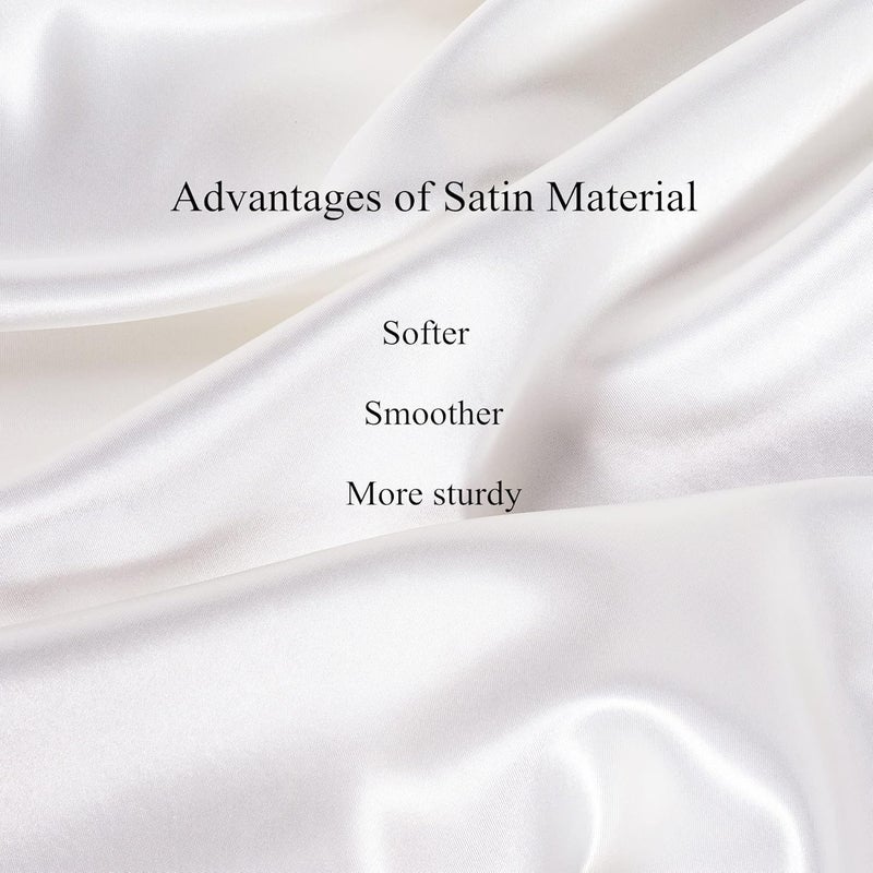URLINENS غطاء وسادة من الساتان للشعر والبشرة، مجموعة نوم من حرير نباتي - 2 غطاء وسادة من الساتان العاجي مقاس كوين، 1 قناع عين، 1 ربطة شعر - مجموعة نوم فاخرة، أغطية وسائد بيضاء مع إغلاق مغلف - Image 5