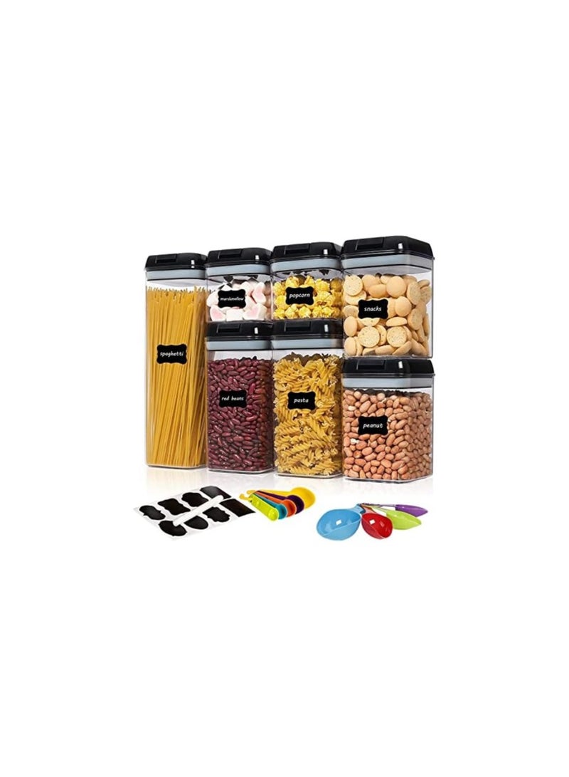 IAF Food Storage Containers, 7 Pieces BPA Free Airtight Cereal Containers with Easy Lock Lids, for Kitchen Pantry Organization and Storage, Include 8 Labels Stickers - (Black) - Image 1