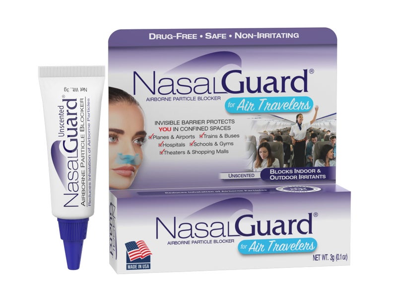 NasalGuard Airborne Particle Blocker Nasal Gel for Air Travelers - Drug-Free, Non-irritating, Non-drowsy, Airplane Travel Approved (Unscented) - Over 150 Applications Per Tube (0.1 oz, Pack of 1) - Image 1