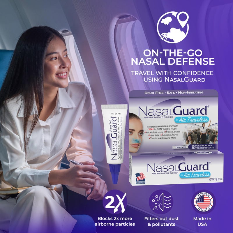 NasalGuard Airborne Particle Blocker Nasal Gel for Air Travelers - Drug-Free, Non-irritating, Non-drowsy, Airplane Travel Approved (Unscented) - Over 150 Applications Per Tube (0.1 oz, Pack of 1) - Image 3