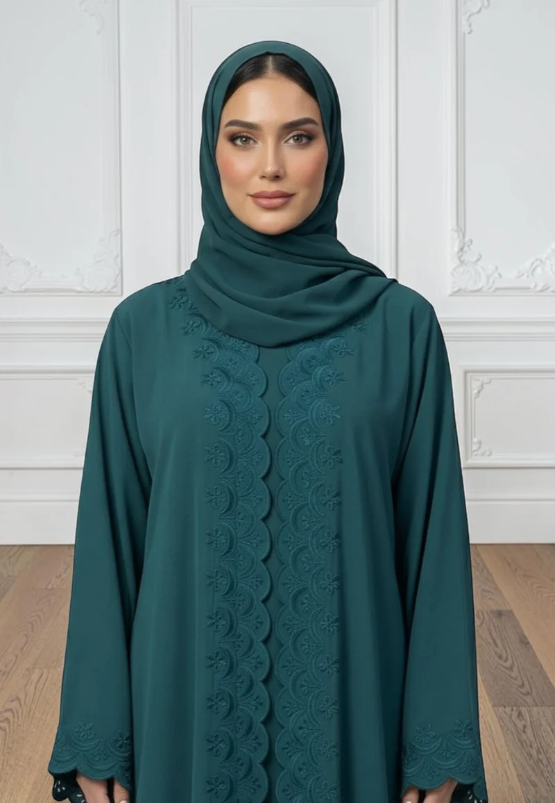NUKHBAA Scalloped Embroidery Open Abaya | Nida Fabric-866