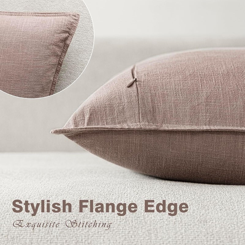Foindtower Set of 2, Decorative Linen Soild Throw Pillow Covers Soft Accent Euro Cushion Case Boho Farmhouse Pillowcase for Chair Couch Sofa Bedroom Living Room Home Decor 20 x 20 Inch Dusty Pink - Image 3