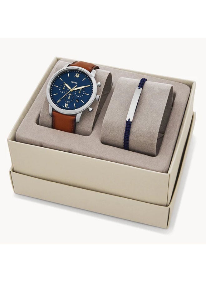 FOSSIL Men Leather Chronograph Wrist Watch FS5708SET with Bracelet Set - Image 2