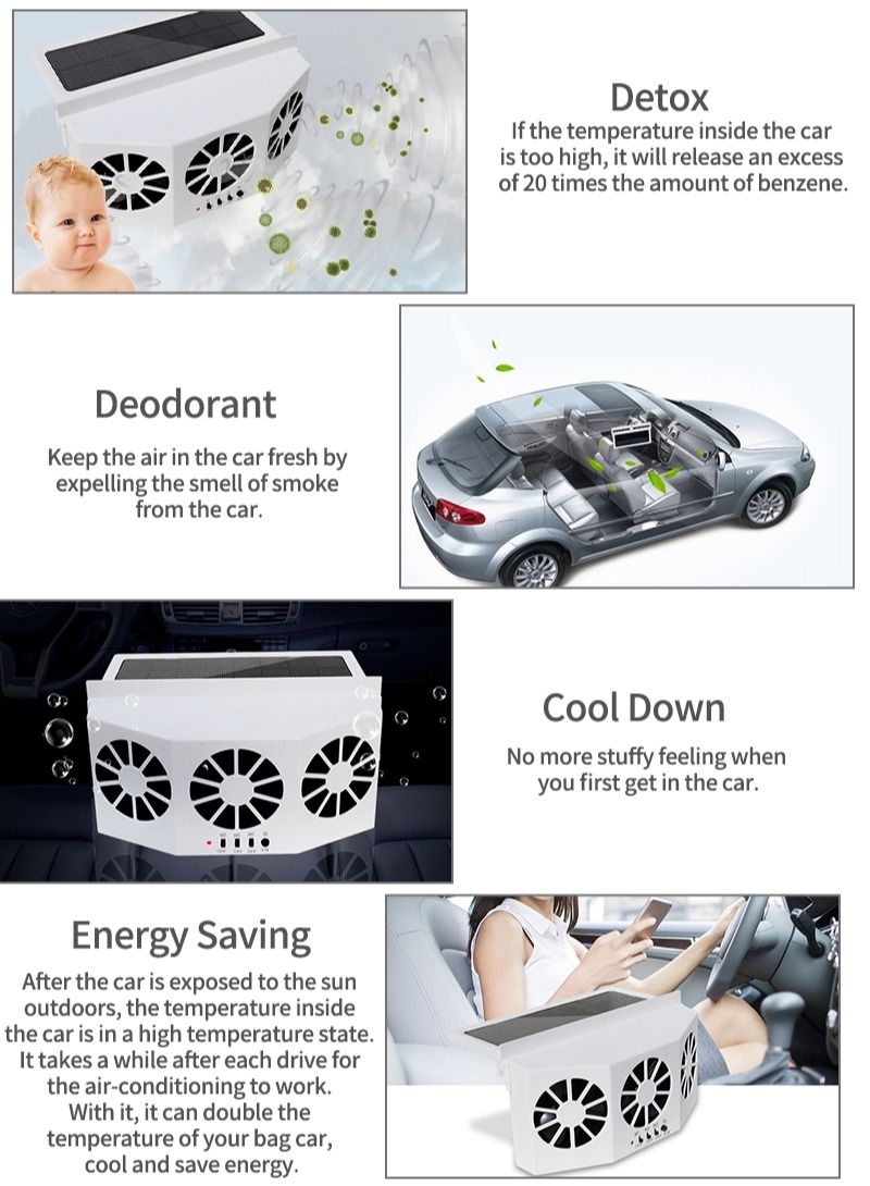 Sharpdo 2-in-1 Car Solar Powered and Rechargeable Exhaust and Ventilation Fan Energy Saving White - Image 3