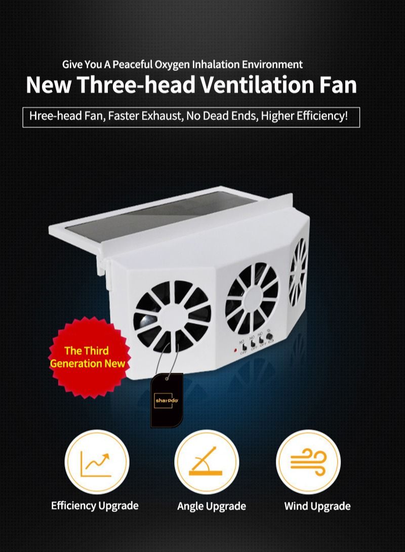 Sharpdo 2-in-1 Car Solar Powered and Rechargeable Exhaust and Ventilation Fan Energy Saving White - Image 2