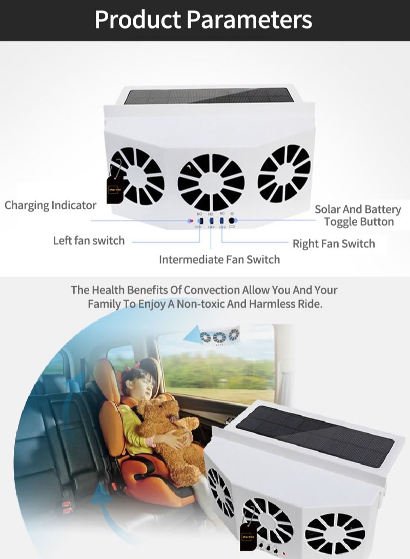 Sharpdo 2-in-1 Car Solar Powered and Rechargeable Exhaust and Ventilation Fan Energy Saving White - Image 4