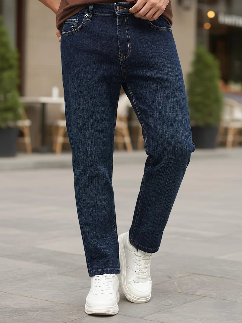 Urbano Fashion Men's Dark Blue Straight Fit Washed Denim Jeans Stretchable