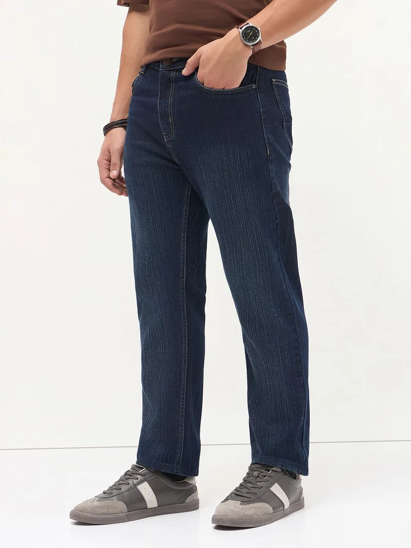 Urbano Fashion  Urbano Fashion Men's Dark Blue Straight Fit Washed Denim Jeans Stretchable  | Best Price UAE