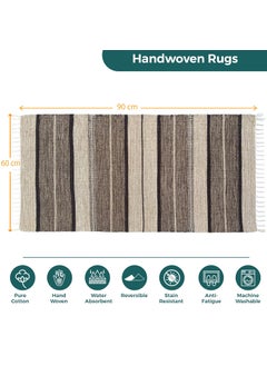 H2H H2H House2Home - Cotton Bedside Rug, Stripe Design, 2x4ft Rug, Thickness 8mm | Best Used as Bedside, Small Runner, Corridor Mat, Kitchen, Bedroom or Gift - 60x120cm Brown  - Image 3
