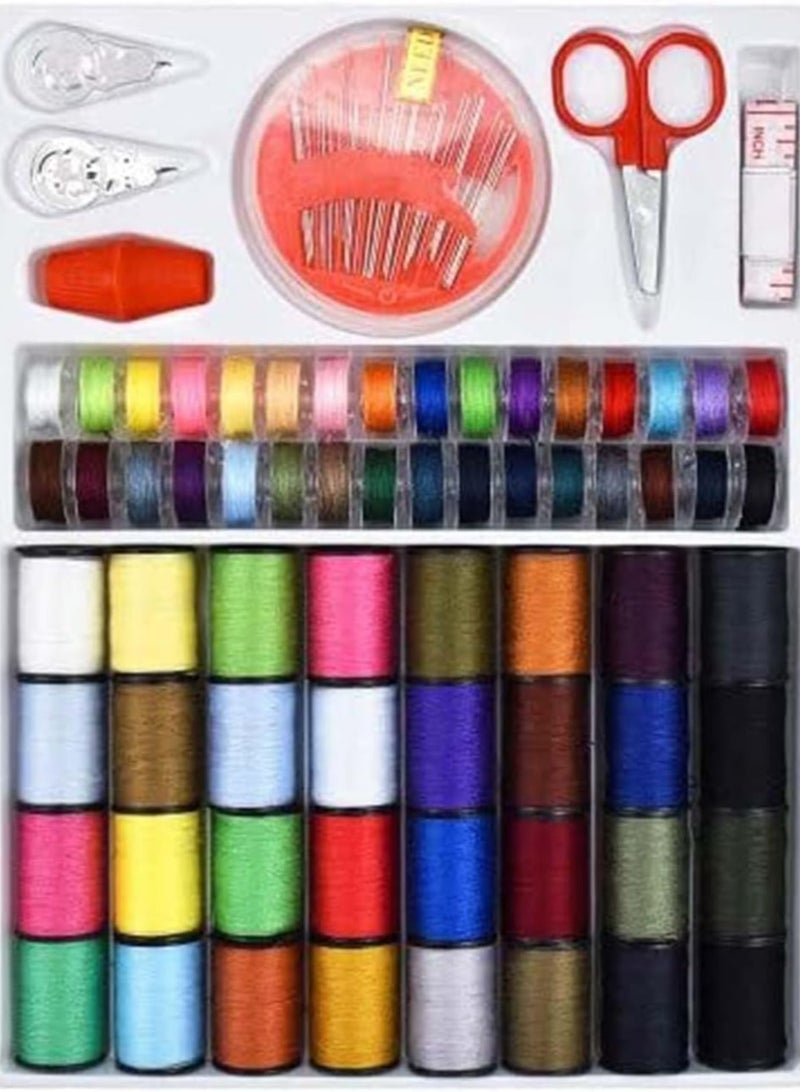 SYOSI Sewing Thread Tools Kit 64 Rolls Machine Thread Spools and Sewing Bobbins Sewing Accessories with Scissors Thimble Threader Tape Measure and 30pcs Needles Multi-Color  - Image 1