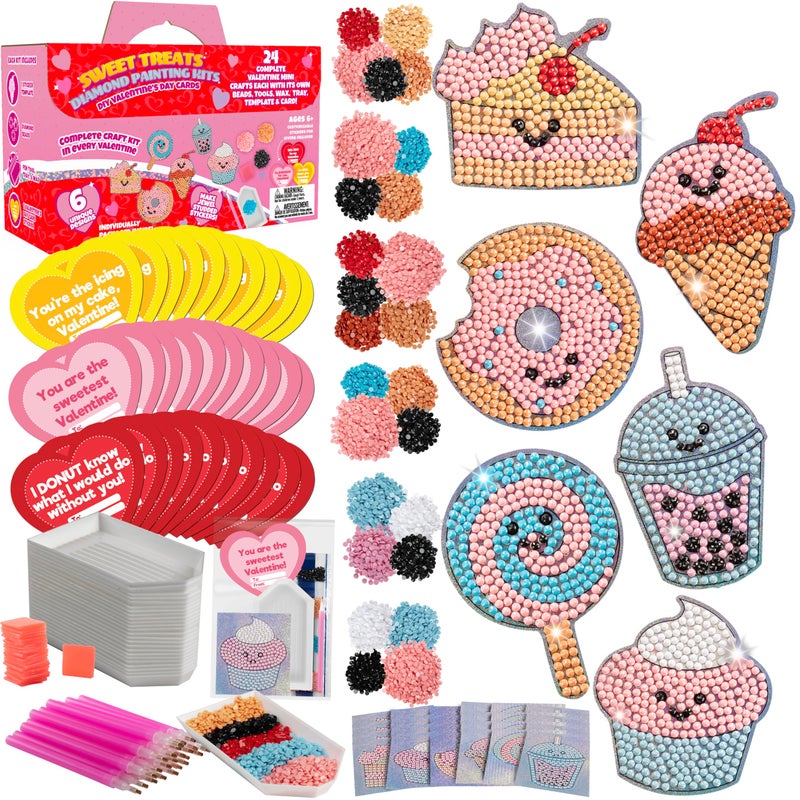 SCS Direct Sweet Treats Diamond Painting Kits (24Ct) - Perfect Goodie Bag Party Favors For Kids Birthday Party - Each Includes Candy Gem Craft Activity & Sticker For Boys & Girls - Multi-Item Party Favor Packs - Image 1