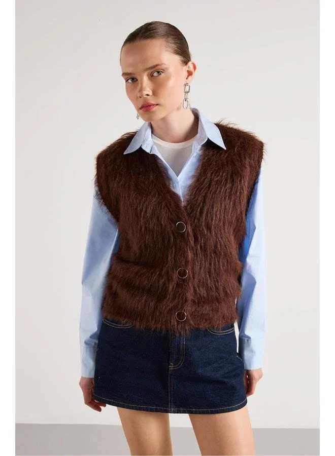 mina aise Women's Coffee Plush Knit Vest 92