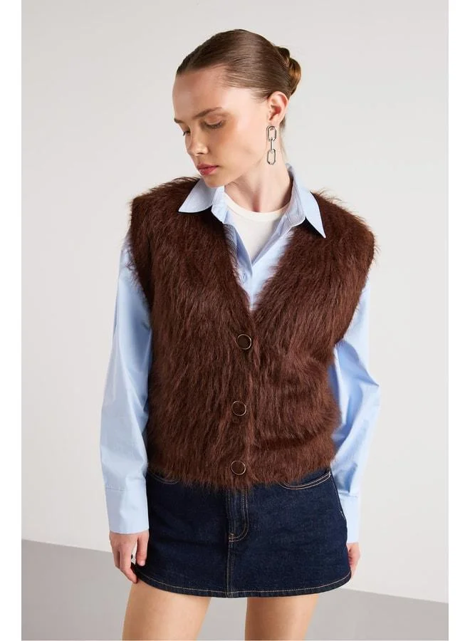 mina aise Women's Coffee Plush Knit Vest 92