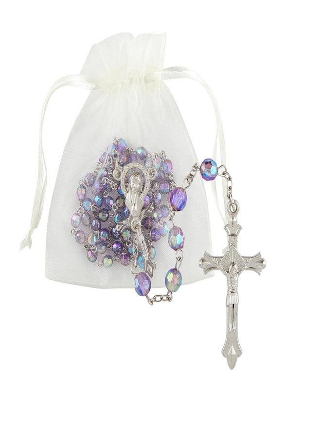 Needzo Purple Rosary Beads Catholic for Women, Prayer Bead Strand and Pouch Religious Keepsake Gift, Confirmation Necklace, 1.5 Inch Madonna Centerpiece - Image 2
