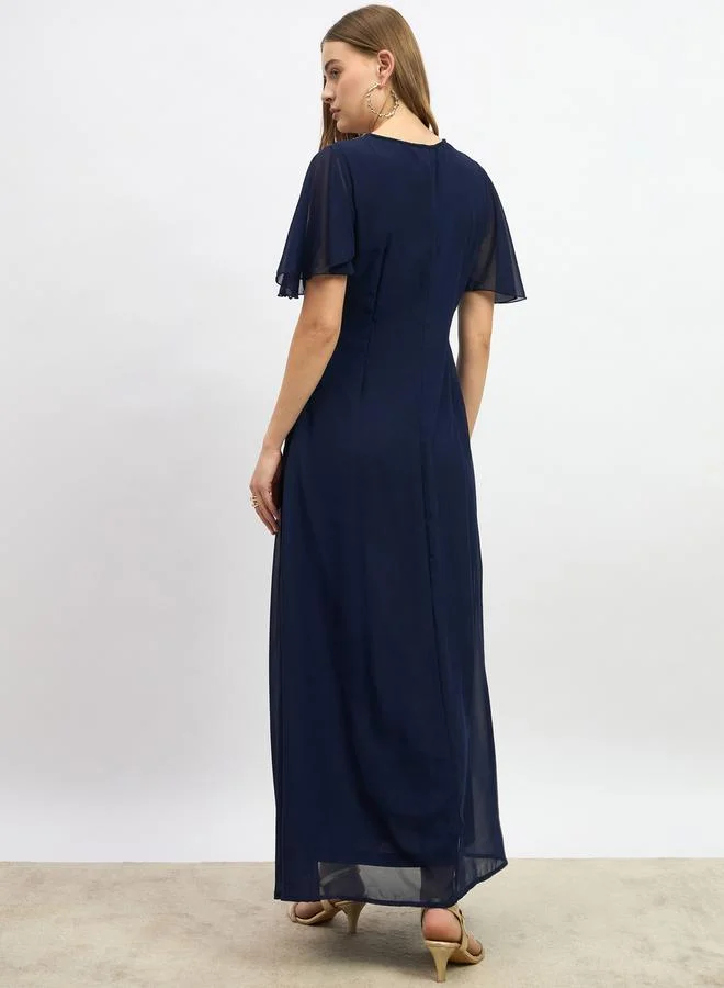 Styli Embellished Short Sleeves A-Line Maxi Dress