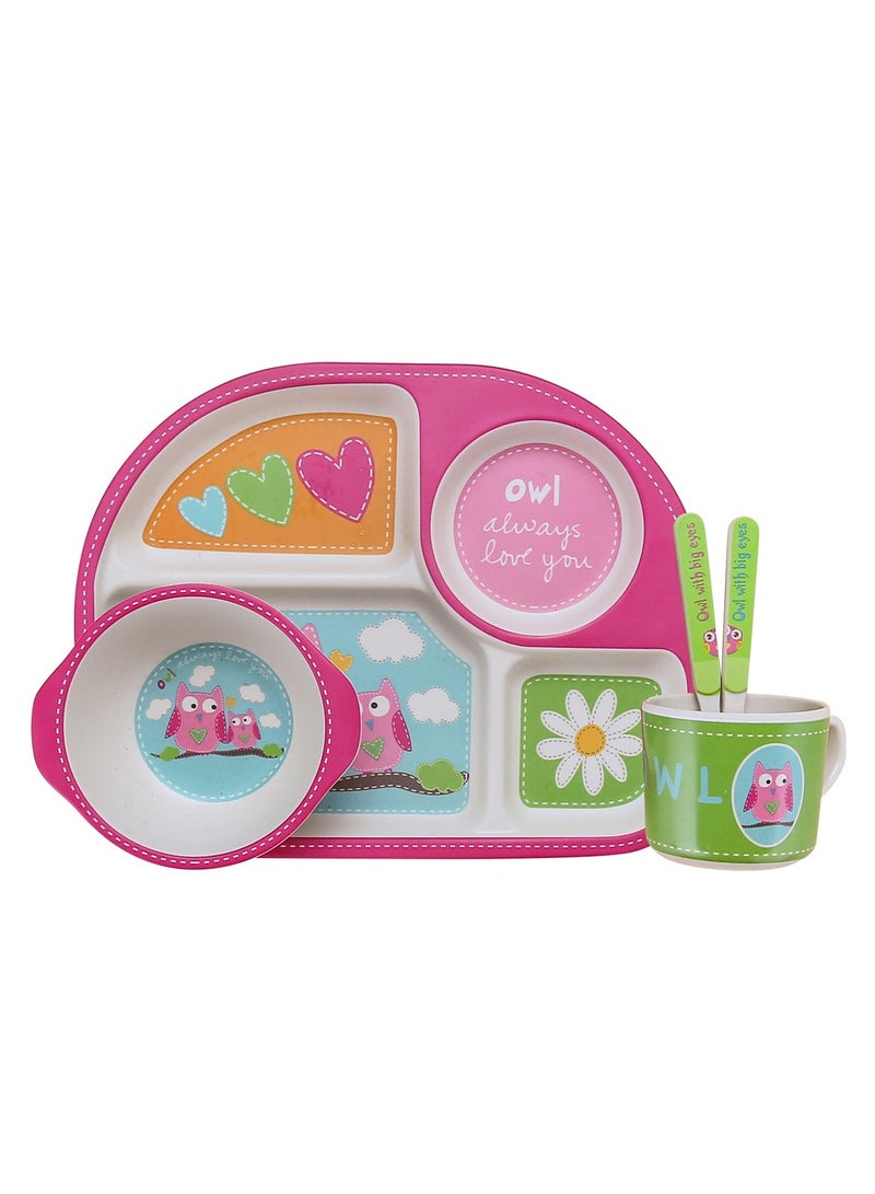 Tableware set bamboo fiber divided plate cute baby baby eating cartoon bowl divided food supplement tableware - Image 1