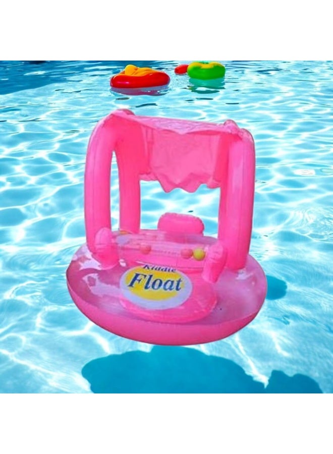 Generic Kiddie Float Pink Baby Pool Float with Sunshade Canopy & Play Beads – Kids’ Inflatable Seat Ring, Toddler Swim Ring, Infant Water Chair - Image 2