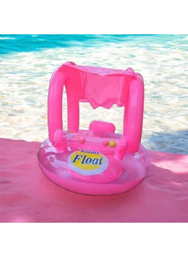 Generic Kiddie Float Pink Baby Pool Float with Sunshade Canopy & Play Beads – Kids’ Inflatable Seat Ring, Toddler Swim Ring, Infant Water Chair - Image 1