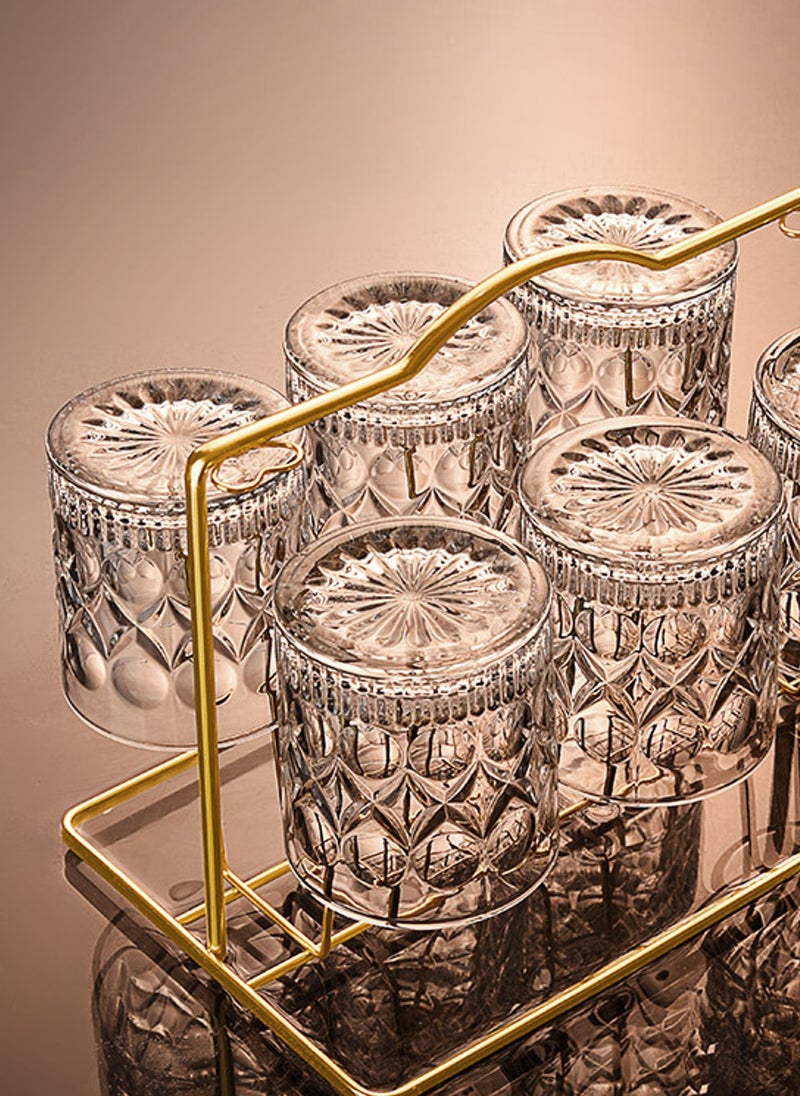 Glass Set, Set Of Six, Cullen Carved Vintage Crystal Glass, Can Be Used For Drinking Water, Coffee, Tea, Juice, Milk, 280ML - Image 4