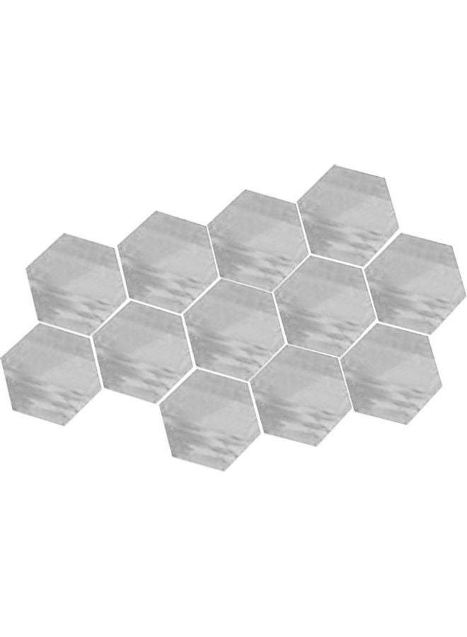 Y&D 12-Piece Acrylic 3D Mirror Hexagon Wall Sticker Set Silver 20x17x1cm