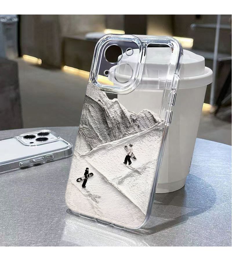 غلاف iPhone 15 Pro شفاف كالكريستال بتصميم التزلج على الثلج، حامٍ وشفاف بأناقة - Image 4