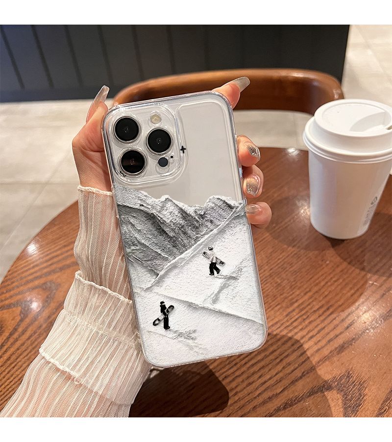 غلاف iPhone 15 Pro شفاف كالكريستال بتصميم التزلج على الثلج، حامٍ وشفاف بأناقة - Image 2