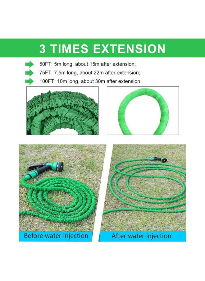 SHOPI - 100FT/30M Garden Hose Upgrade Expandable Magic Flexible Water Hose Plastic Hoses Pipe With Expandable Hose 7 Function Spray Nozzle Leak Proof To Watering, 3 kinds of water pipe connections - Image 1