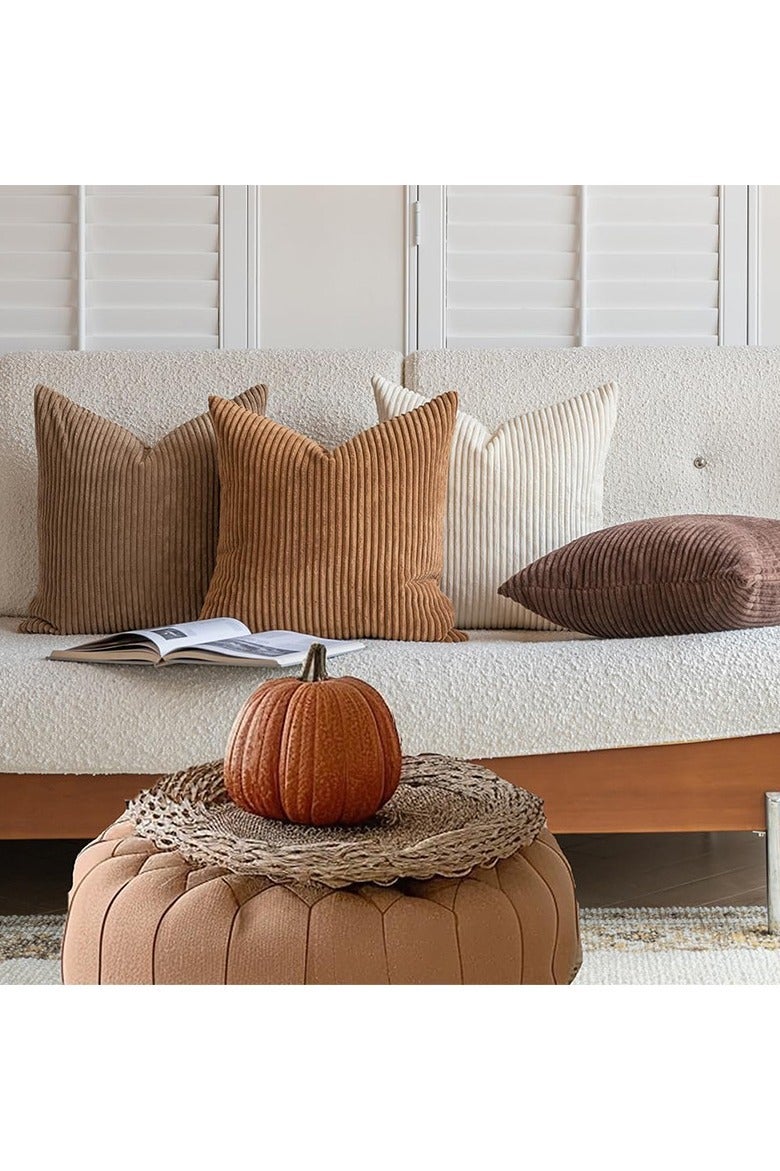 Four-piece set corduroy throw pillow living room sofa solid color cushion cover bedside pillow back pillowcase（40*40CM） - Image 2