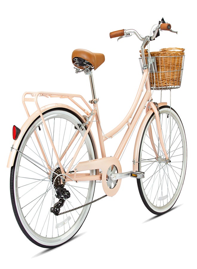 Spartan Platinum City Bike | 26 Inch Wheel Size | 7 Speed Gear Shifter | Peach Color With Basket  - Image 2