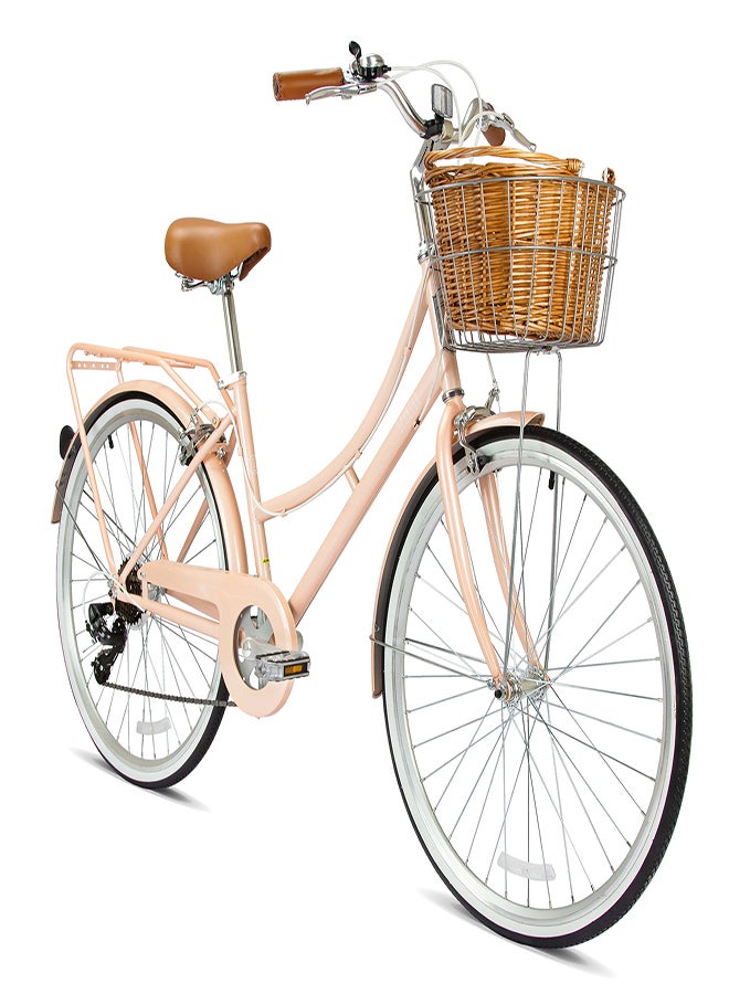 Spartan Platinum City Bike | 26 Inch Wheel Size | 7 Speed Gear Shifter | Peach Color With Basket  - Image 3