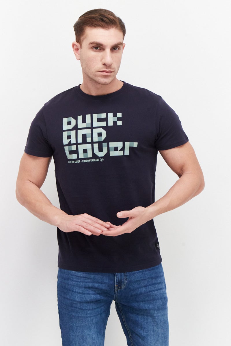 DUCK AND COVER Men Crew Neck Short Sleeve Graphic T-Shirt, Navy Combo - Image 1