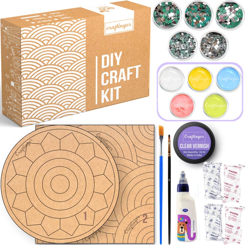 Craftinger Large Lippan Art Kit (12 Inch or 30 cm) - DIY Decor with Pre-Marked MDF Shapes, Acrylic Colors, and Mirrors,Multicolor - Image 5
