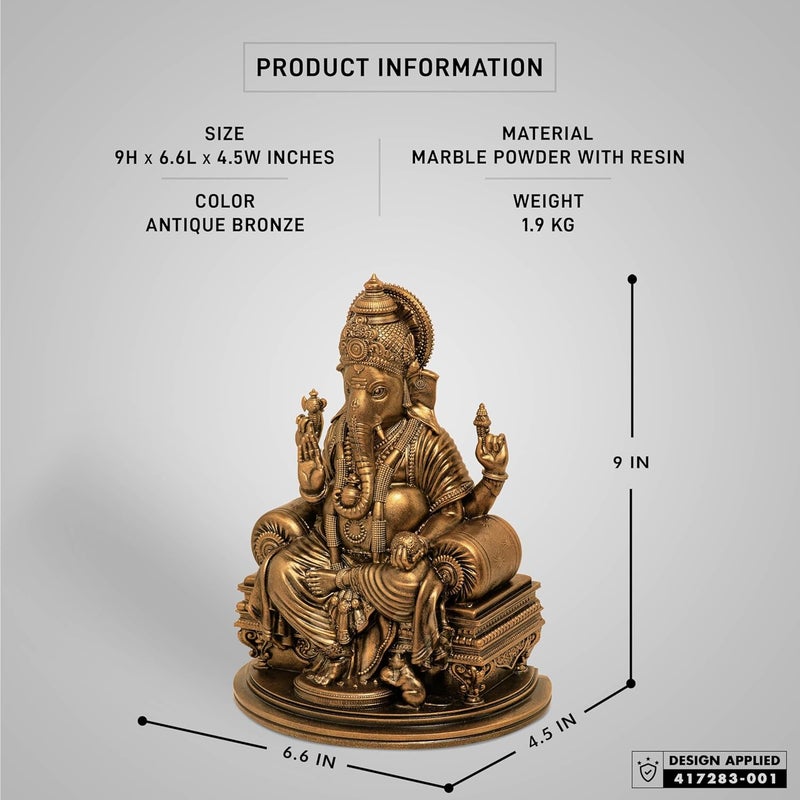 SILAII Lord Ganesha - Divine Sculpture Antique Bronze (9 INCHES) - Image 3