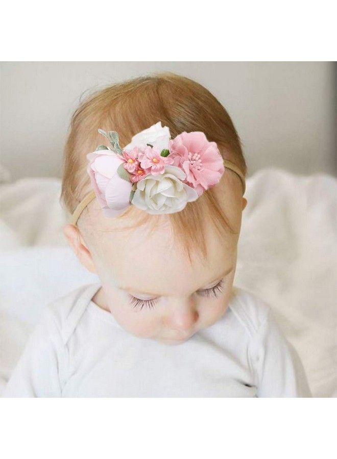 OOSAKU Baby Girl Flower Headbands Set Elastic Floral Headbands 3Pcs Soft Nylon Hair Band For Newborn Toddler Hair Accessories  - Image 4