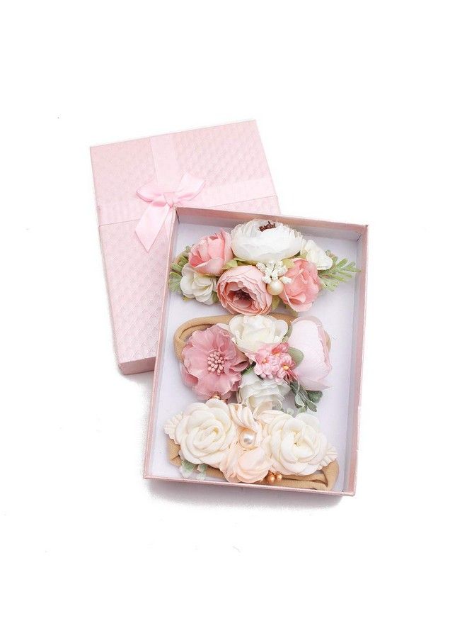 OOSAKU Baby Girl Flower Headbands Set Elastic Floral Headbands 3Pcs Soft Nylon Hair Band For Newborn Toddler Hair Accessories  - Image 3