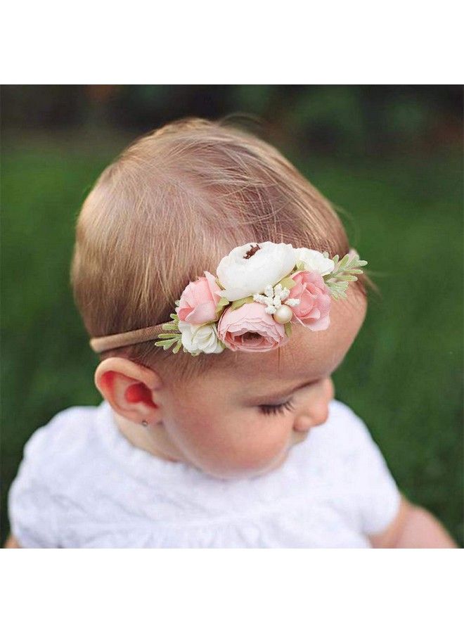 OOSAKU Baby Girl Flower Headbands Set Elastic Floral Headbands 3Pcs Soft Nylon Hair Band For Newborn Toddler Hair Accessories  - Image 5