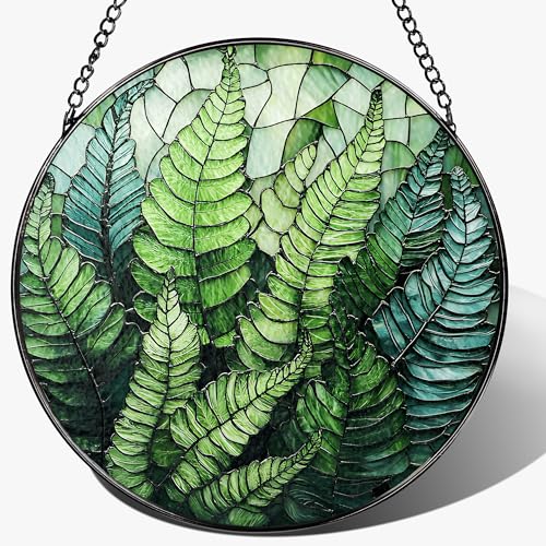 LAOWEIKI 8'' Fern Plant Sun Catcher Ornament, Stained Glass Window Hanging, Sun Catchers for Windows Hanging Ornaments, Window Decor | Plant Lover Gifts, Housewarming Gifts - Image 1