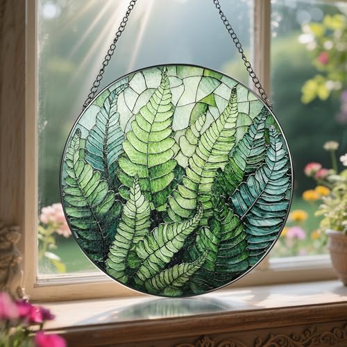 LAOWEIKI 8'' Fern Plant Sun Catcher Ornament, Stained Glass Window Hanging, Sun Catchers for Windows Hanging Ornaments, Window Decor | Plant Lover Gifts, Housewarming Gifts - Image 5