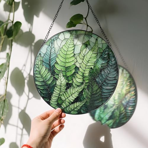 LAOWEIKI 8'' Fern Plant Sun Catcher Ornament, Stained Glass Window Hanging, Sun Catchers for Windows Hanging Ornaments, Window Decor | Plant Lover Gifts, Housewarming Gifts - Image 3